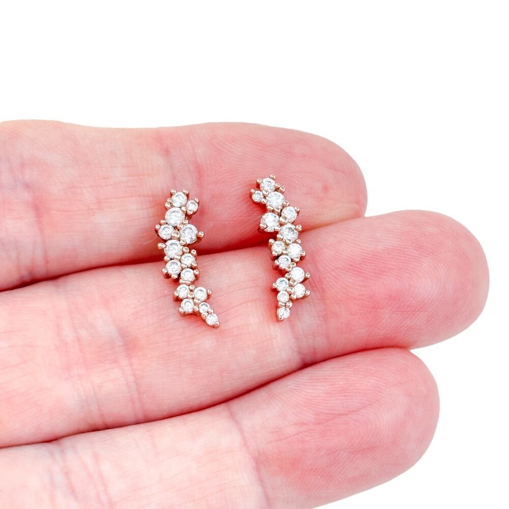 Estate Sterling Silver 925 Rose Gold Tone Cubic Zirconia Earrings